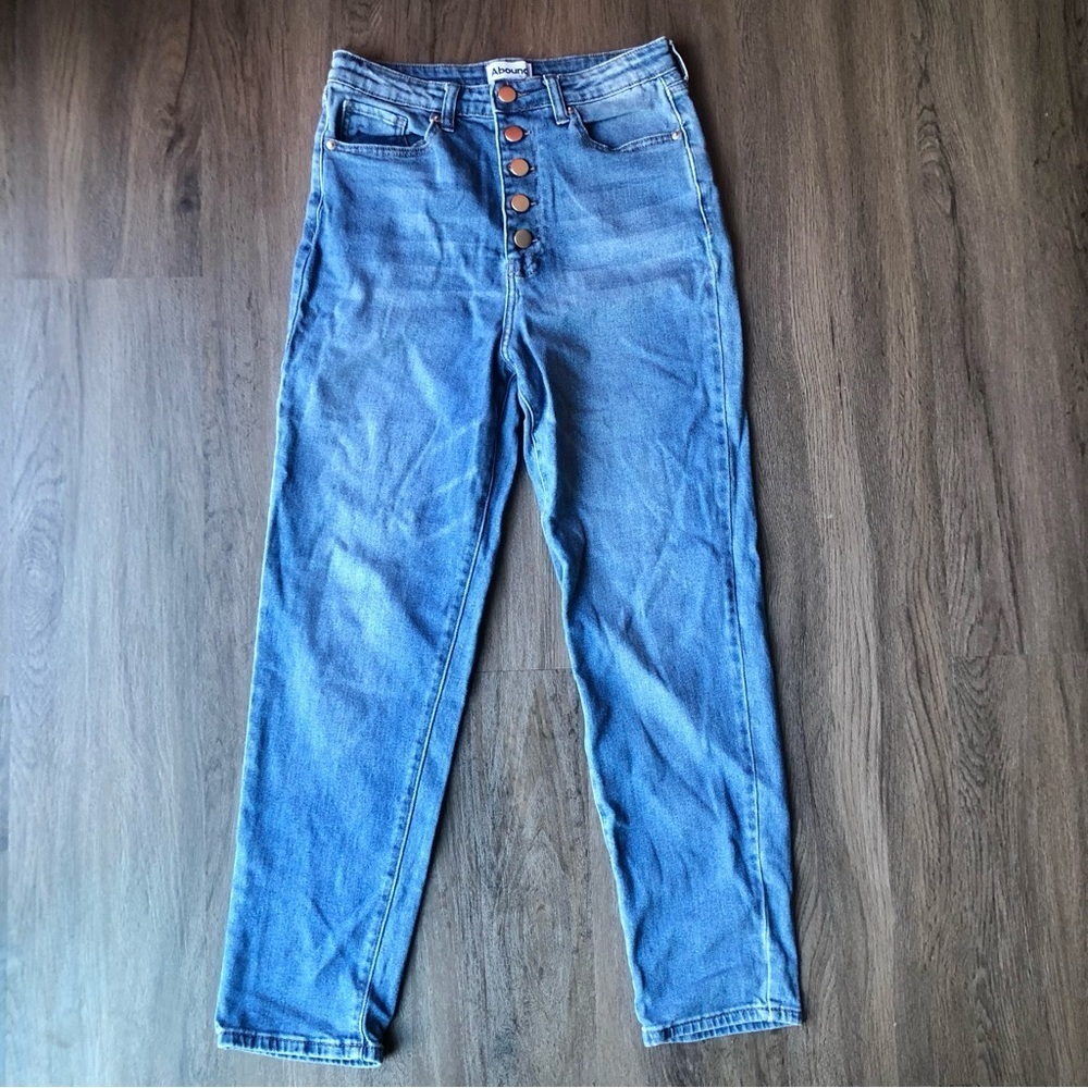 Abound High Rise Mom Jeans Size 26 Blue Denim Pants Button Fly Tapered Retro‎